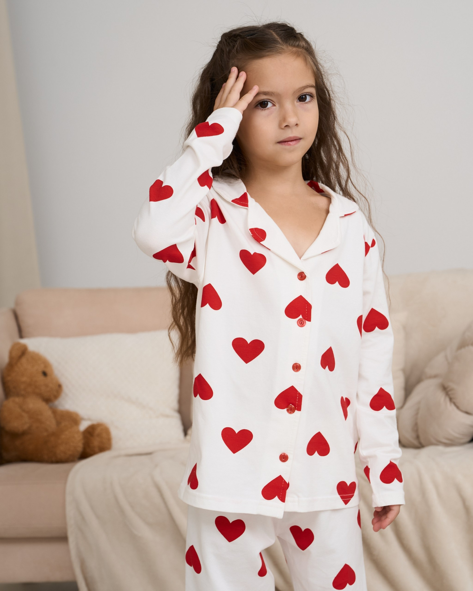 Пижама на девочку-подростка - Сердечки - Family look мама/дочка