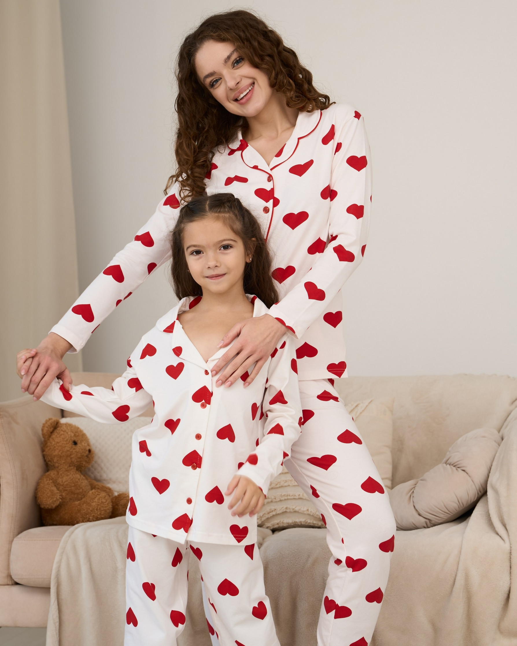 Пижама на девочку-подростка - Сердечки - Family look мама/дочка