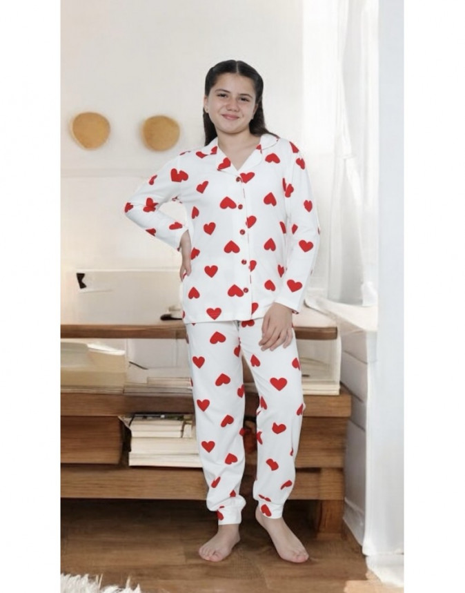 Пижама на девочку-подростка - Сердечки - Family look мама/дочка