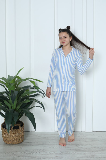 Підліткова піжама на дівчинку на ґудзиках - Смужка - Family look мама/донька