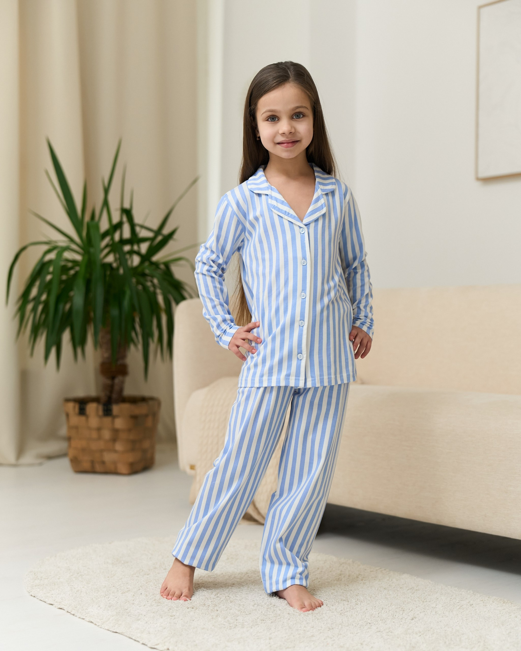 Підліткова піжама на дівчинку на ґудзиках - Смужка - Family look мама/донька