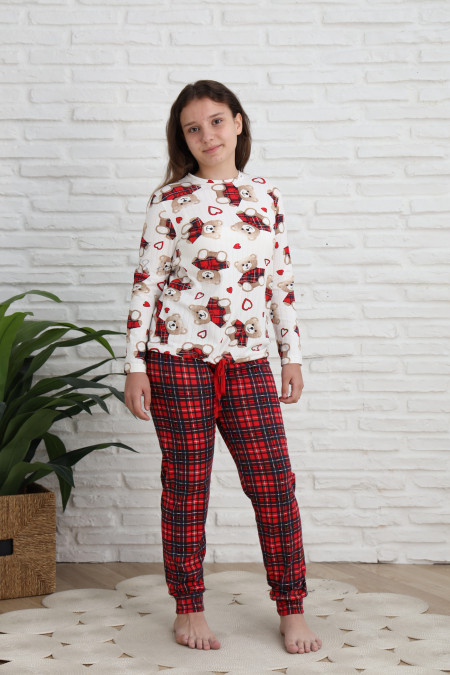 Піжама на дівчинку-підлітка - Ведмедики - кофтинка в рубчик - Family look мама/донька 