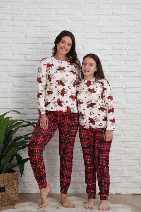 Піжама на дівчинку-підлітка - Ведмедики - кофтинка в рубчик - Family look мама/донька
