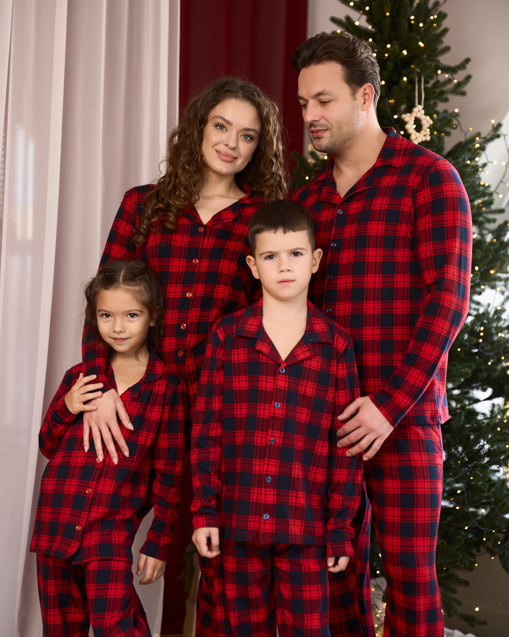 Пижама на девочку-подростка - сине-красная клетка - Family look для семьи