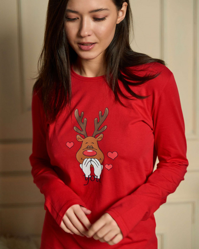 Жіноча піжама зі штанами в клітинку - Новорічний олень