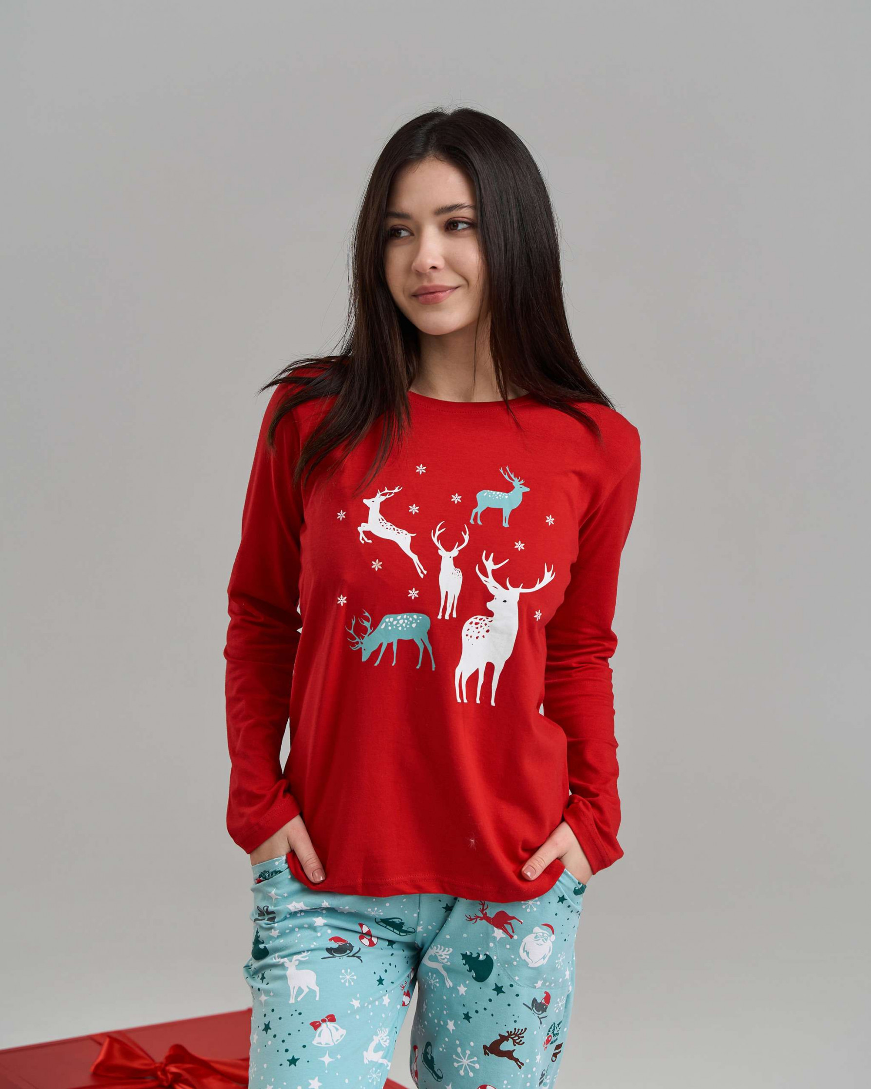 Жіноча піжама зі штанами новорічна - Олені