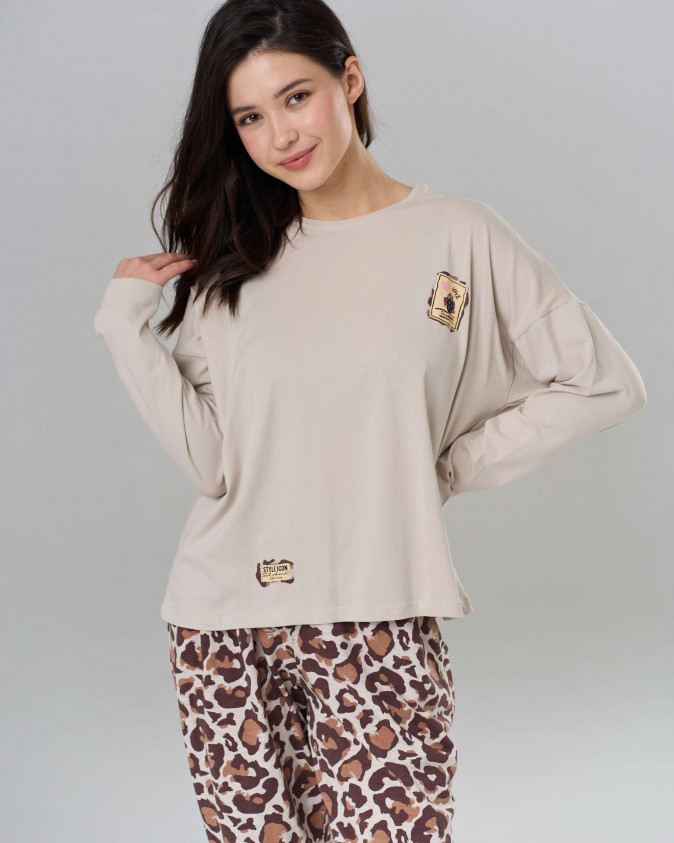 Жіночий комплект з леопардовими штанами - без манжету- оверсайз 