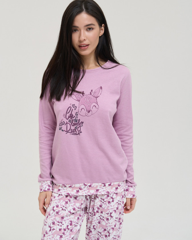 Жіночий комплект зі штанами - Малюк Бембі - Інтерлок - Family look - Мама/донька