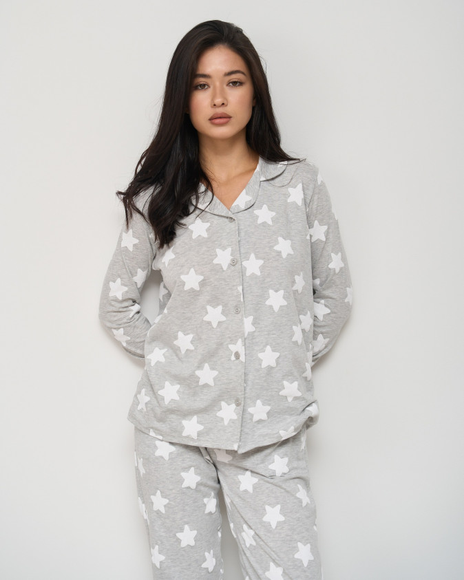 Женская пижама со штанами - на пуговицах - Звёздочки