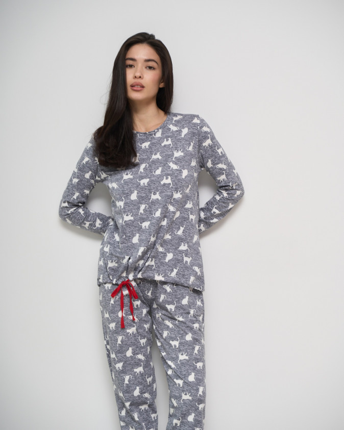 Жіноча піжама зі штанами - на зав'язках - Котики