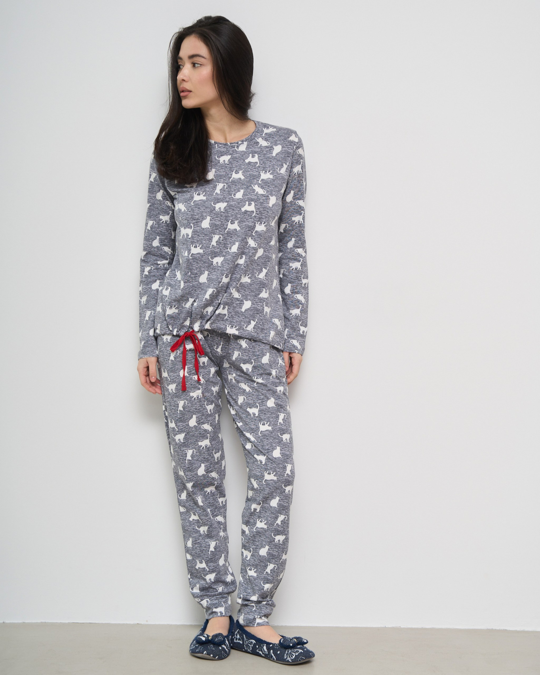 Жіноча піжама зі штанами - на зав'язках - Котики