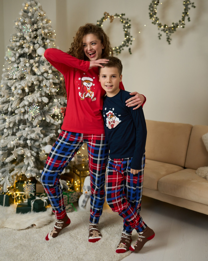 Жіноча піжама зі штанами -  Новорічний ведмедик - Family look мама/донька