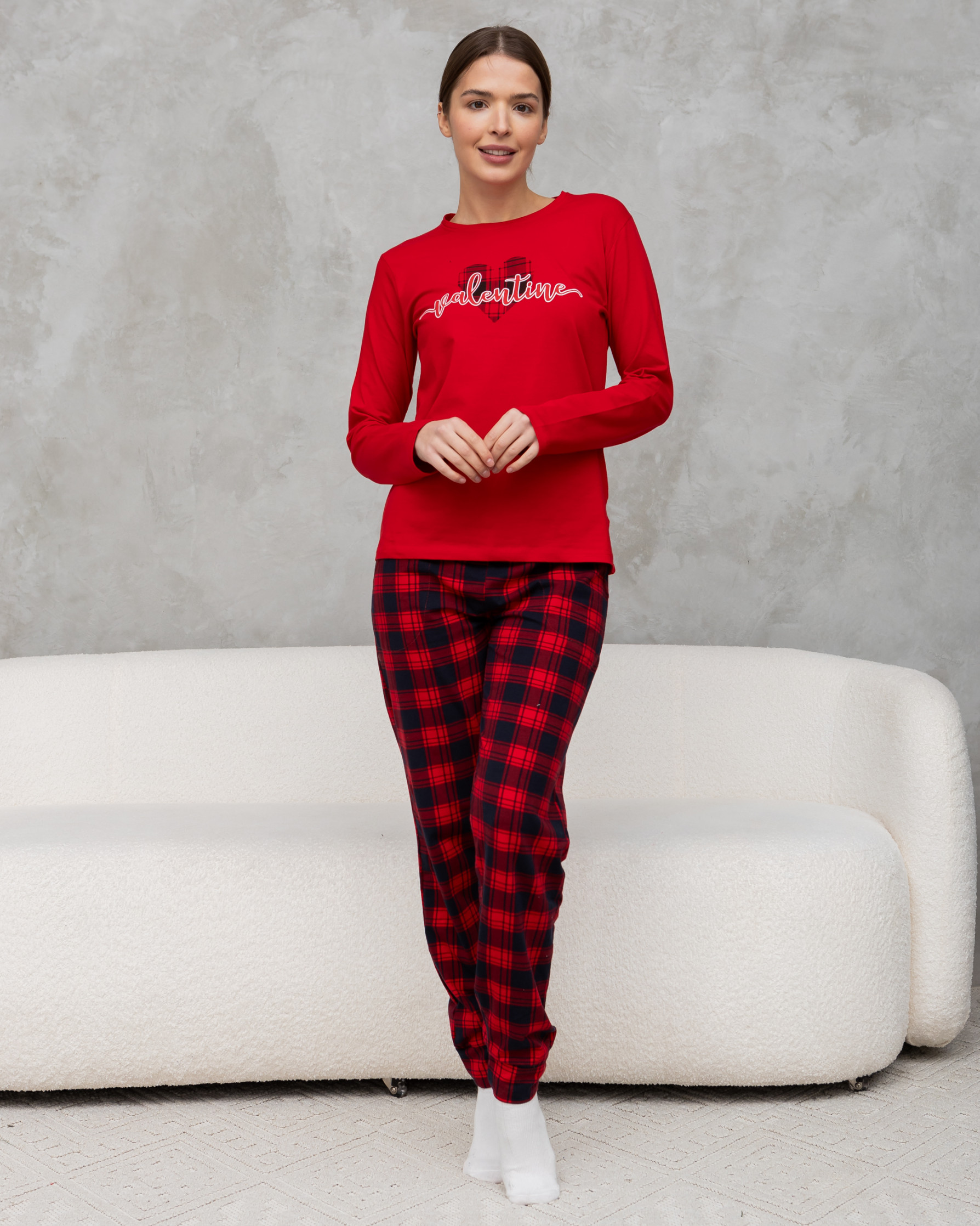 Жіноча піжама зі штанами в клітинку - Valentine