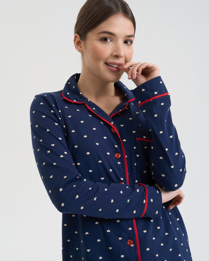 Жіноча піжама зі штанами - на ґудзиках - у горошок та сердечки