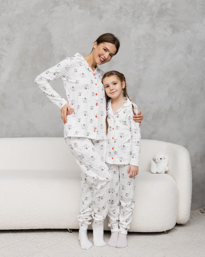 Жіночий комплект Інтерлок - Котики - Family look мама/донька