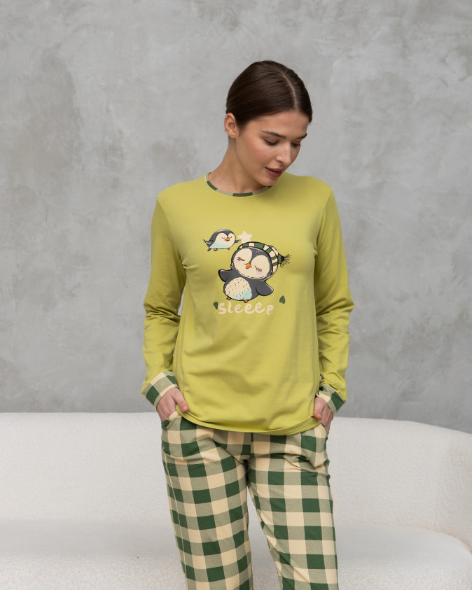Жіноча піжама зі штанами в клітинку - Пінгвінчики Sleep