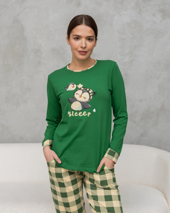 Жіноча піжама зі штанами в клітинку - Пінгвінчики Sleep