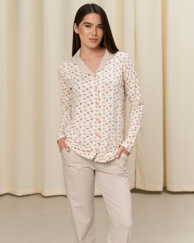 Женская пижама на пуговицах - Милые зверушки