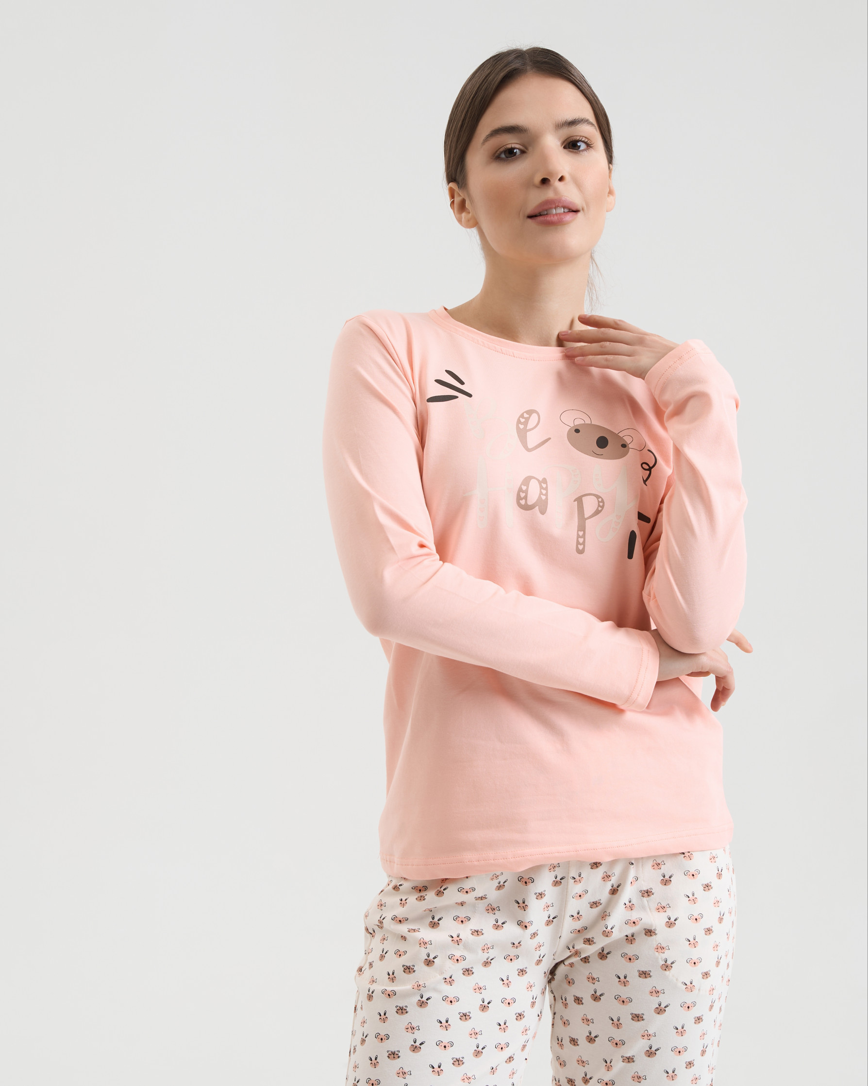 Жіноча піжама зі штанами в принт - Be happy