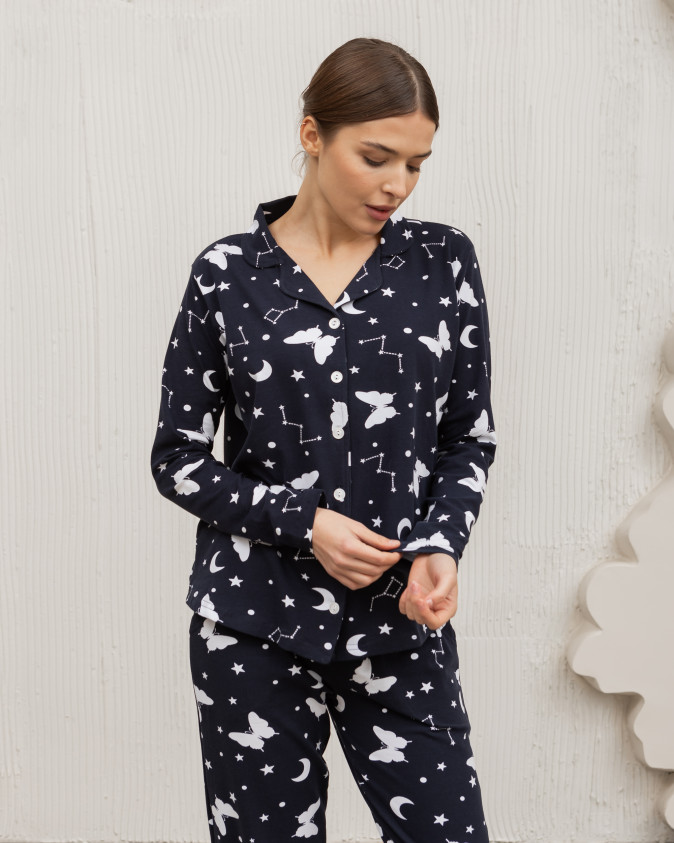Жіноча піжама на ґудзиках - метелики-сузір'я