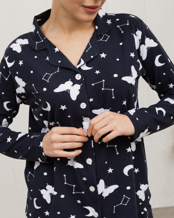 Жіноча піжама на ґудзиках - метелики-сузір'я