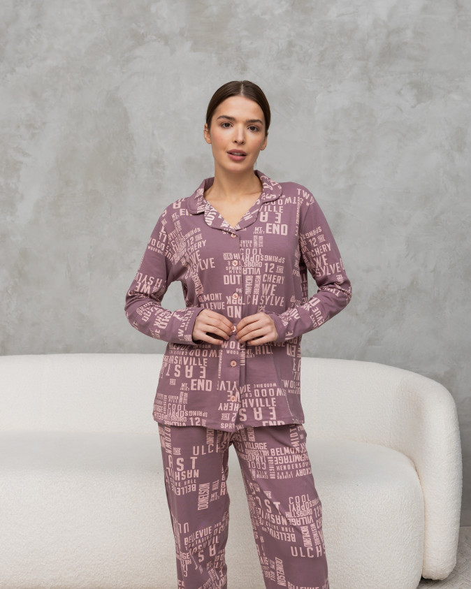 Жіноча піжама на ґудзиках - Написи - Family look для пари