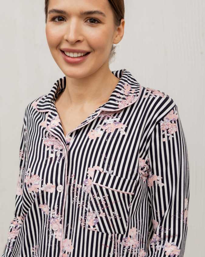 Женская пижама на пуговицах - в полоску - Сакура