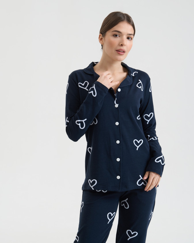Піжама жіноча на ґудзиках зі штанами  - Сердечки