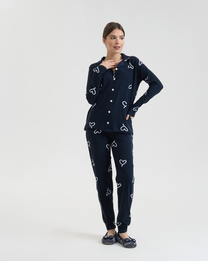 Піжама жіноча на ґудзиках зі штанами  - Сердечки