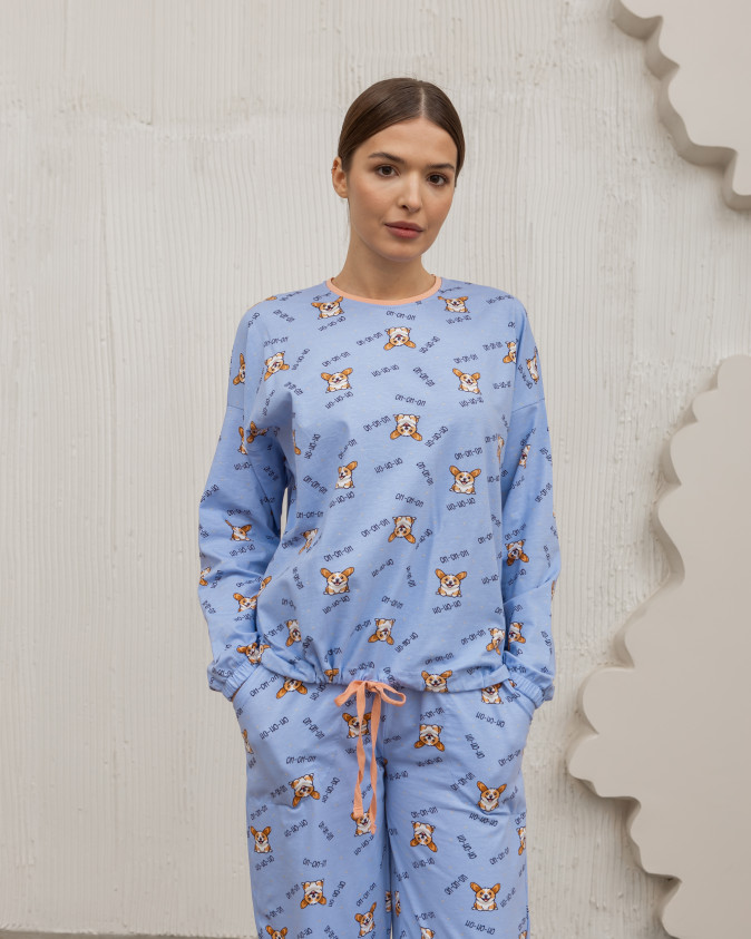 Женская пижама со штанами - на завязках - Корги