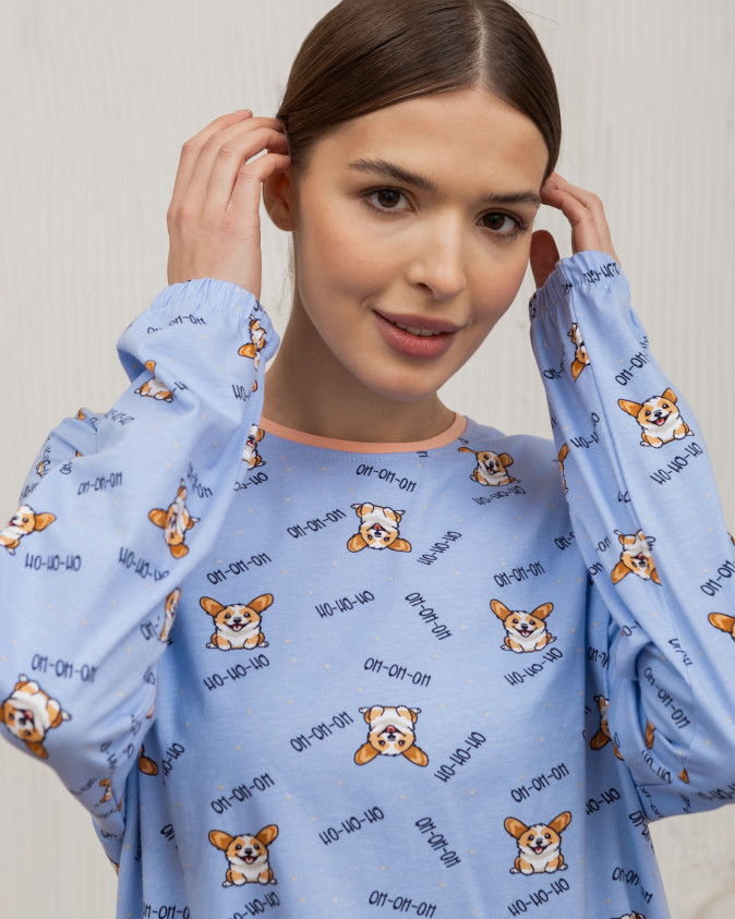 Женская пижама со штанами - на завязках - Корги