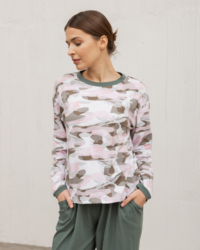 Комплект женский с широкими штанами - размытый принт