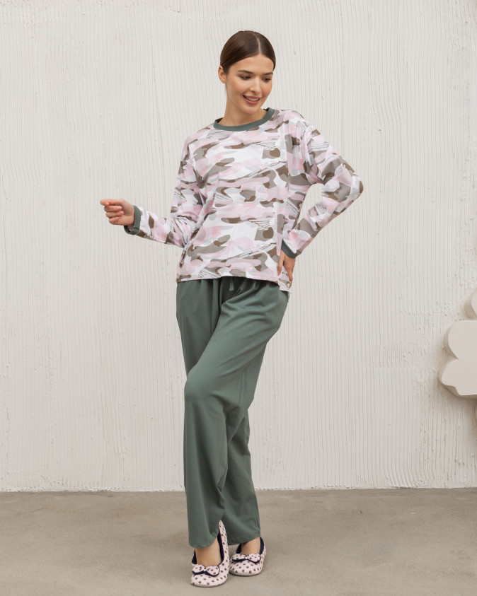 Комплект женский с широкими штанами - размытый принт