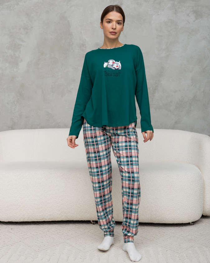 Жіночий комплект зі штанами в клітинку - Сплячі пінгвіни - offizielles schlafshirt