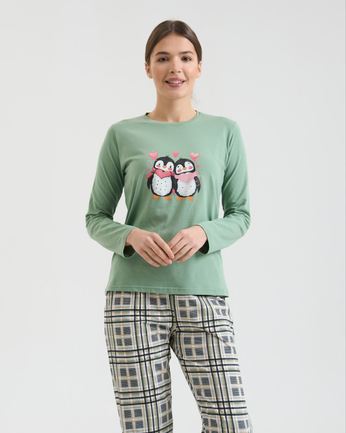 Жіночий комплект зі штанами Пінгвіни - Family look мама/донька