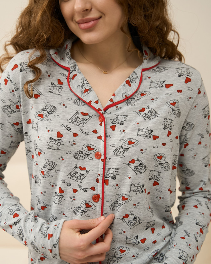 Жіноча піжама на ґудзиках - Закохані