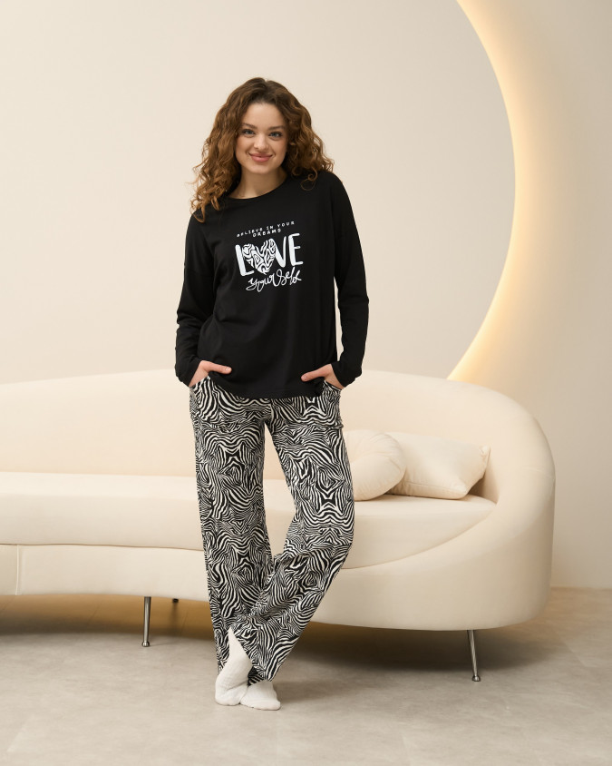 Женский комплект с штанами - принт Зебра - без манжетов