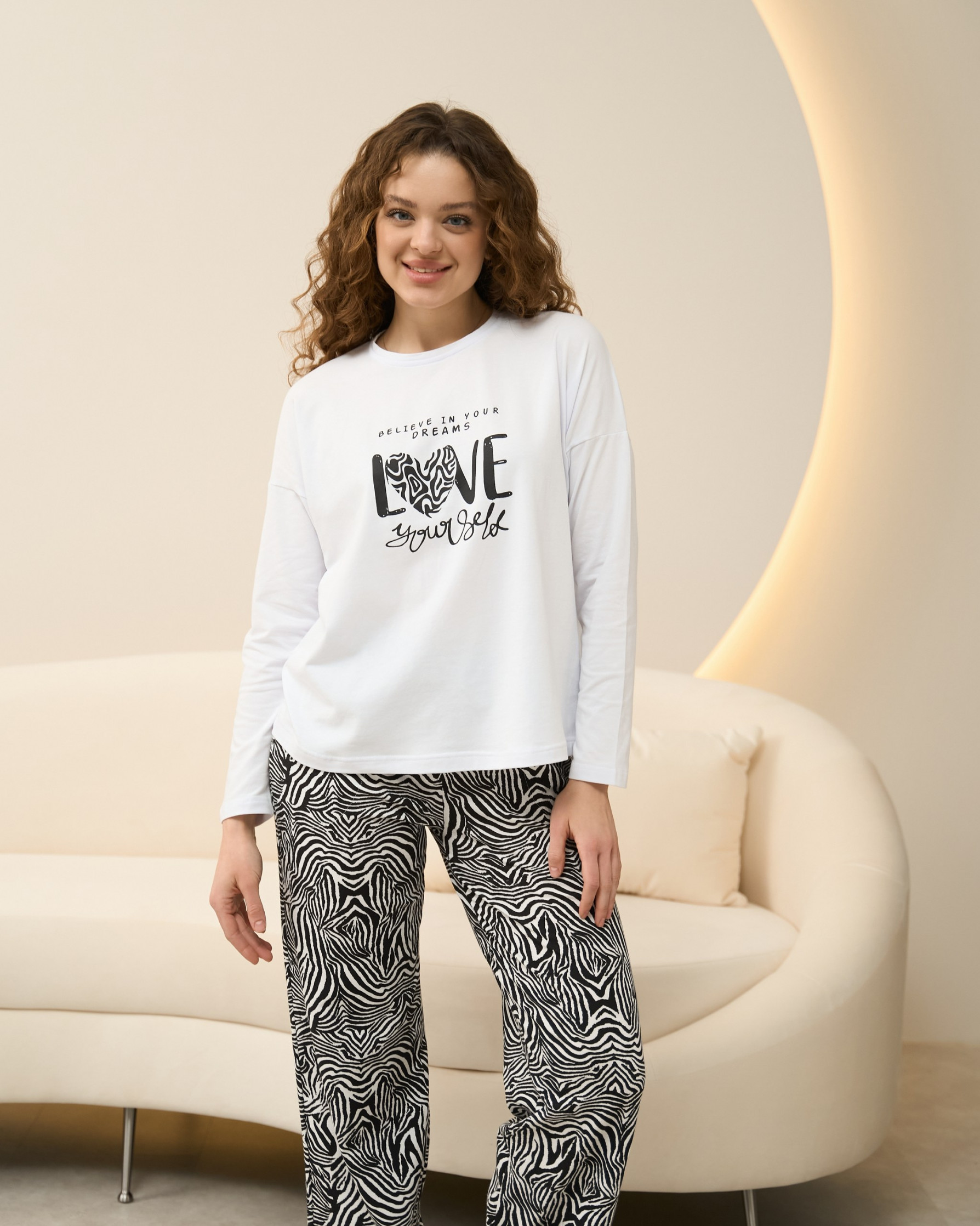 Женский комплект с штанами - принт Зебра - без манжетов