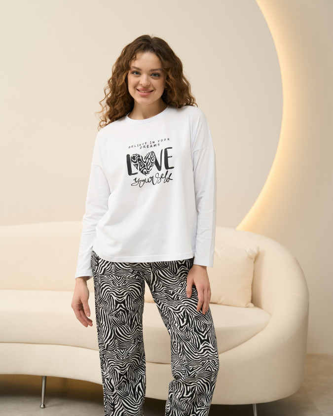 Жіночий комплект з штанами - принт Зебра - без манжетів