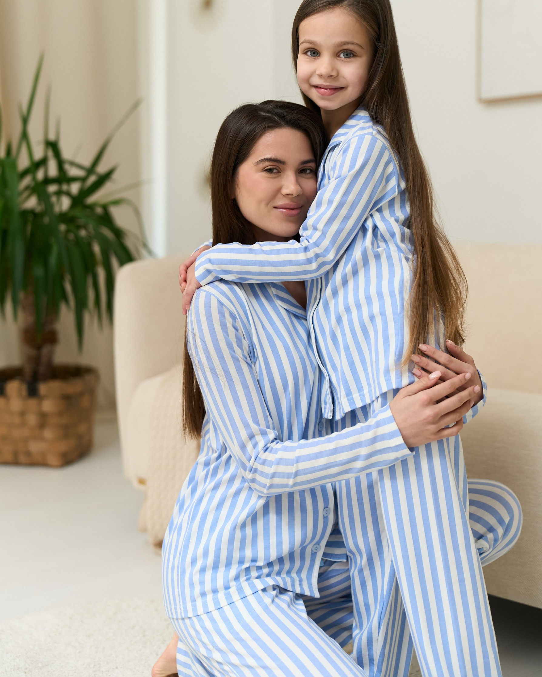 Женский комплект на пуговицах Полоска - Family look мама/дочка