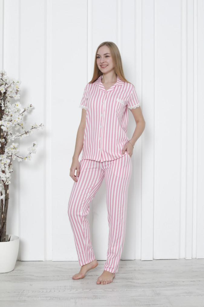 Жіночий комплект сорочка на ґудзиках - мереживо