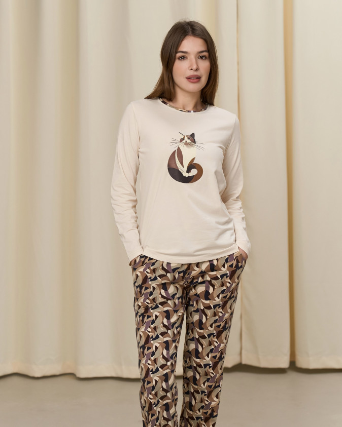 Жіночий комплект зі штанами у візерунок - Котик