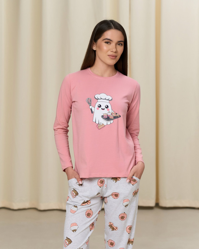 Женская пижама со штанами в принт - Пироженки