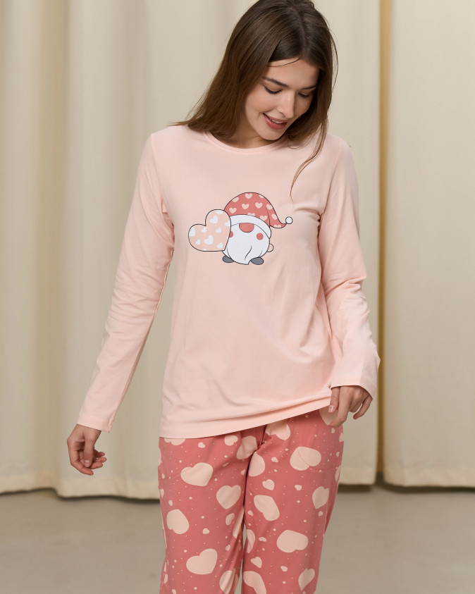 Жіноча піжама зі штанами- Гномик і сердечки