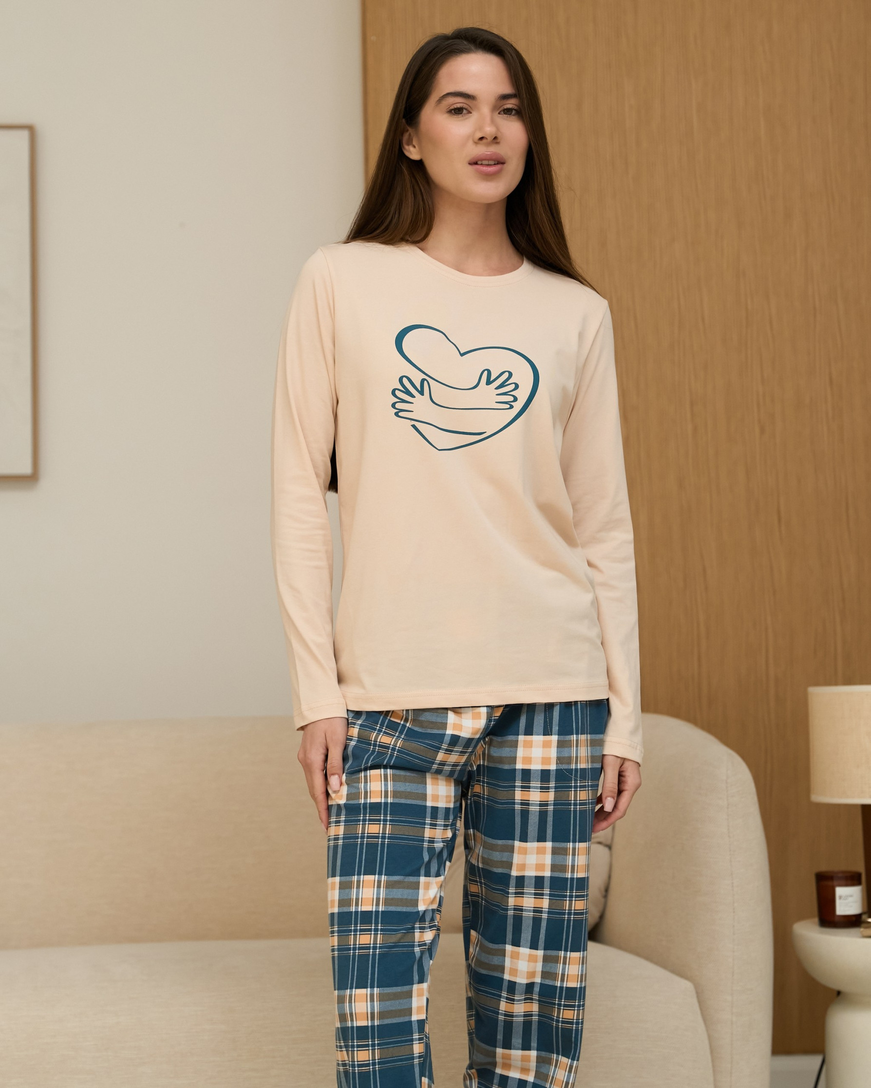 Женский комплект со штанами - Сердце - Family look для пары