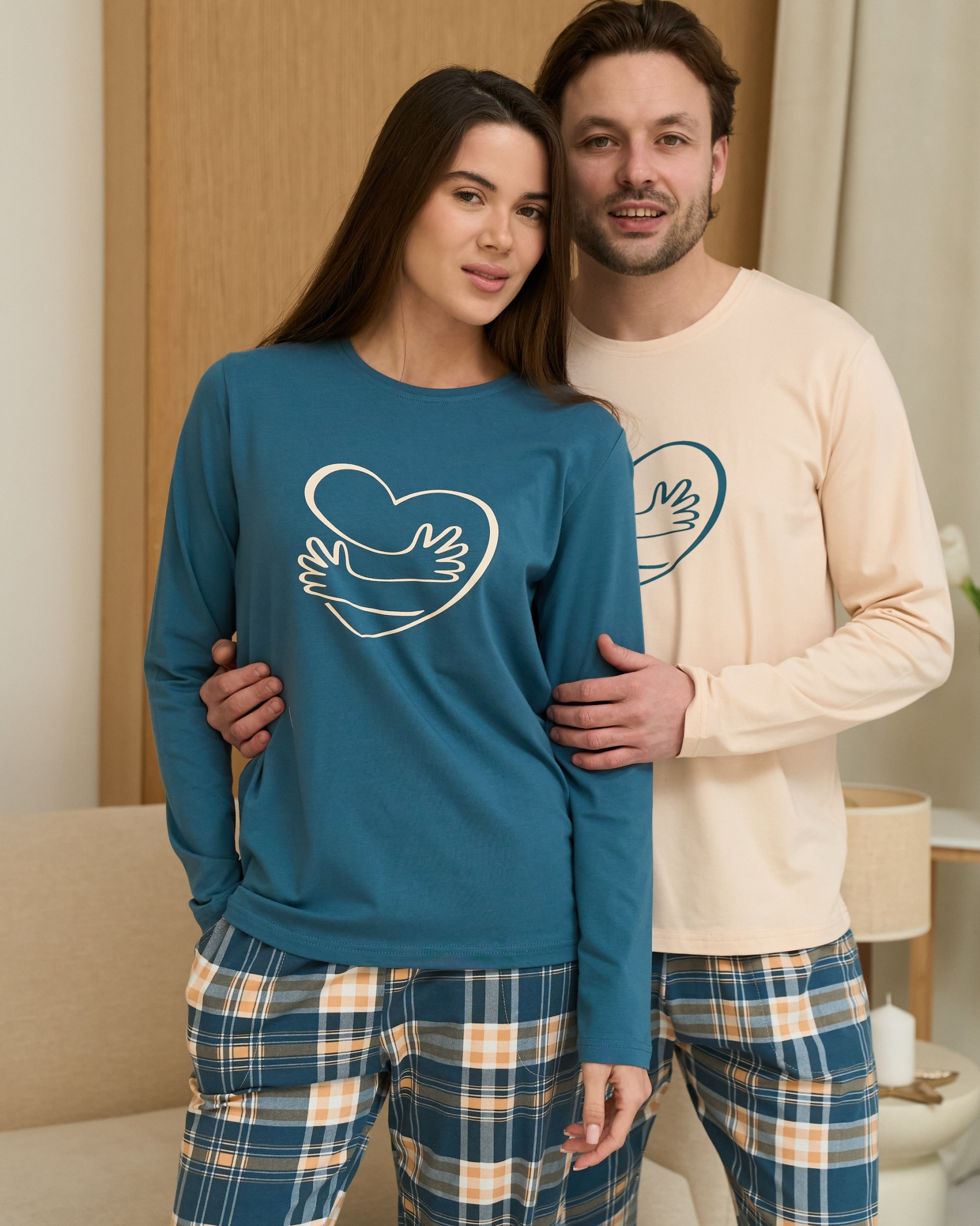 Женский комплект со штанами - Сердце - Family look для пары