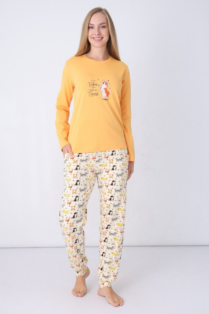 Женский комплект со штанами в собачек - Good vibes