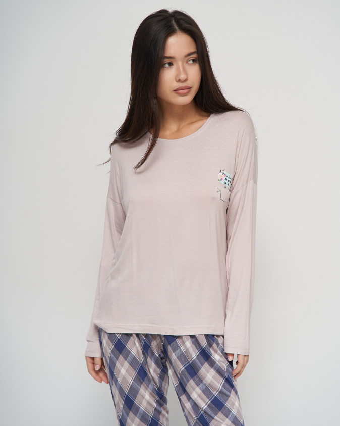 Женский вискозный комплект со штанами - клетка