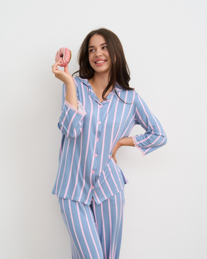 Пижама женская на пуговицах со штанами  - Уценка - вискоза