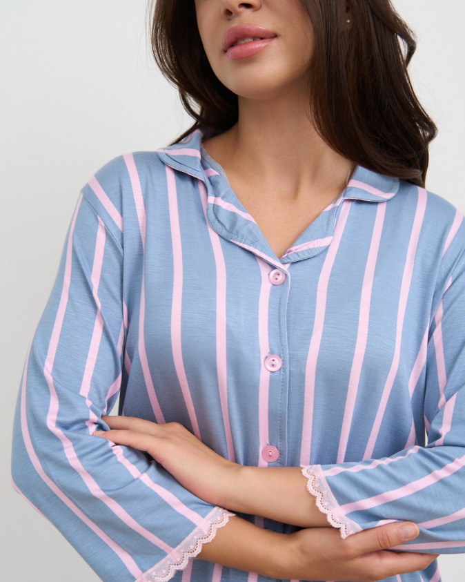 Піжама жіноча на ґудзиках зі штанами  - у смужку - віскоза